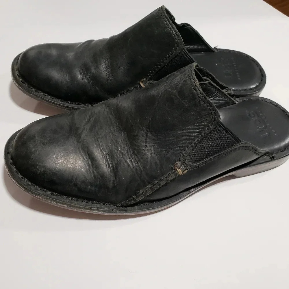(3)Australian Ugg Black Leather Mens sildes/Mules Size 8US